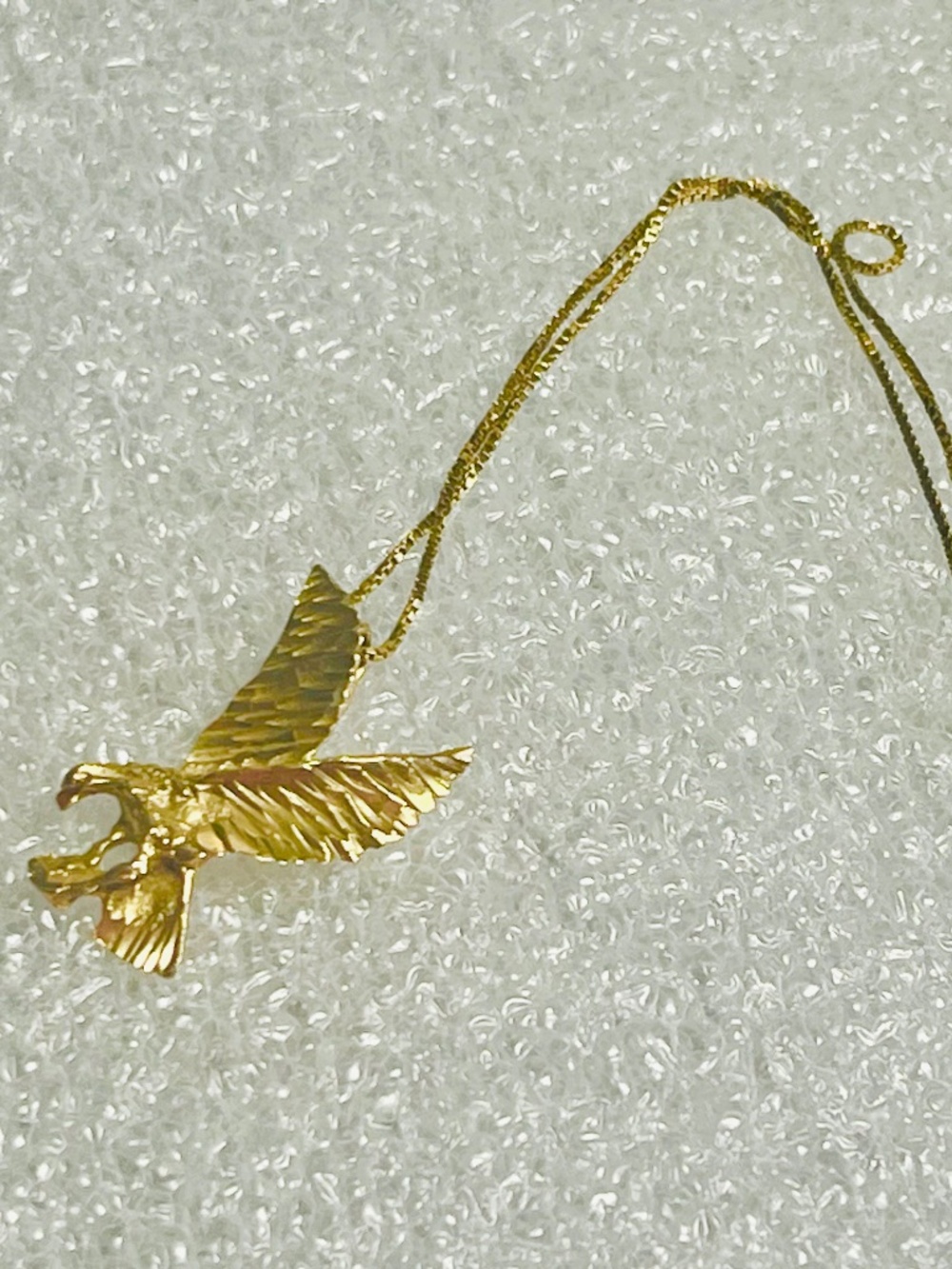 14k Solid Gold Eagle in Flight 19 Inch Necklace